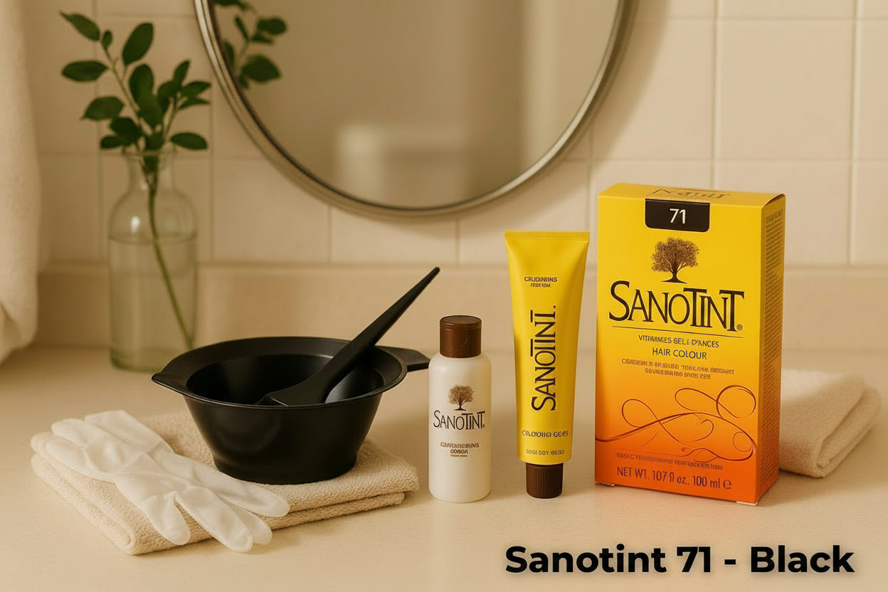 Sanotint Sensitive 71 Black ammonia and PPD free permanent hair colour UK