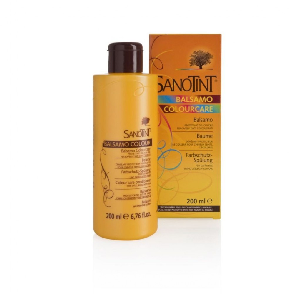 Sanotint Restructuring Balm tube with golden millet extract for nourishing and repairing damaged hair.