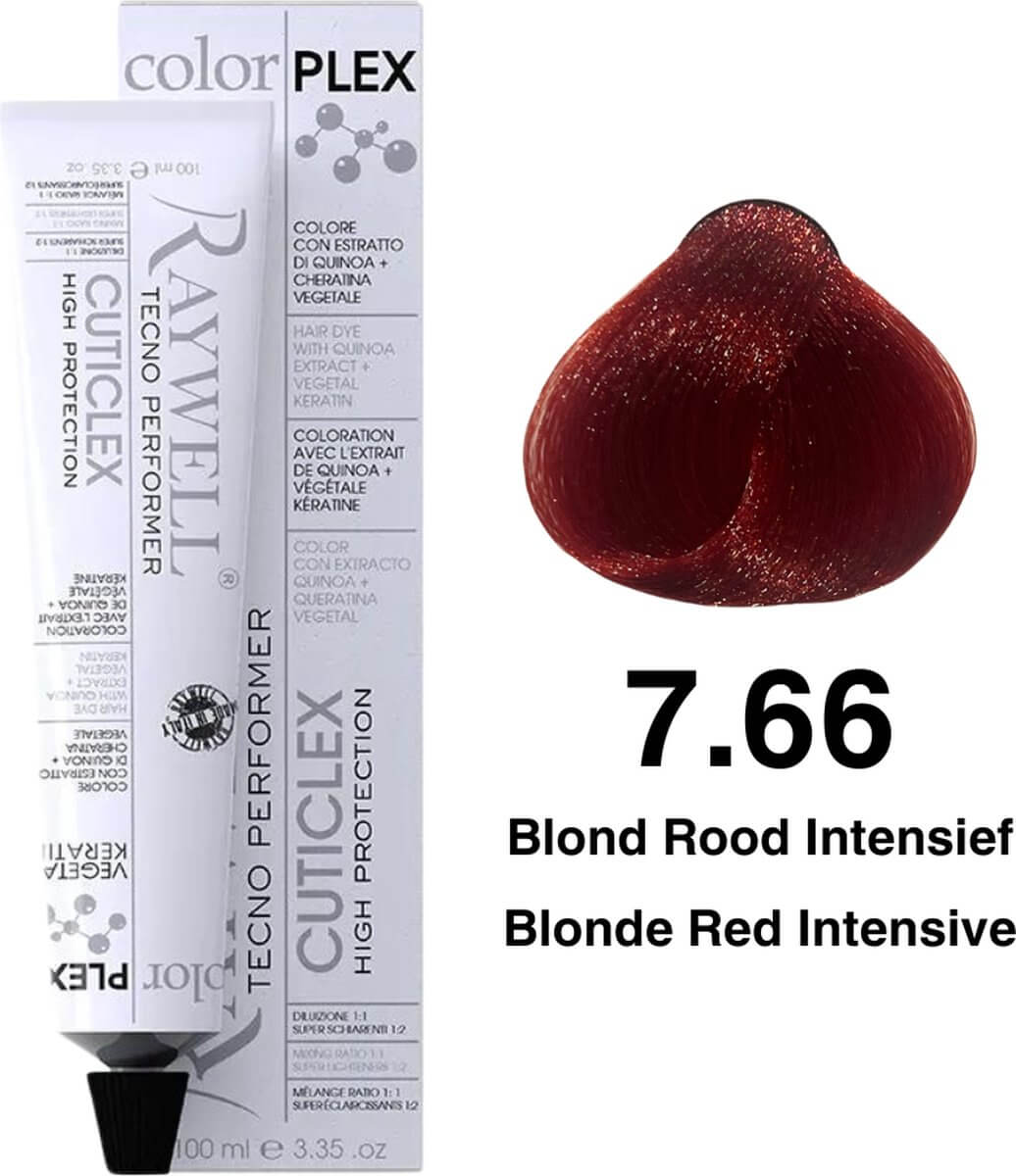 7.66 Raywell Colorplex Intense Red Copper Blonde - 100ml - Tulipa Hair & Beauty 