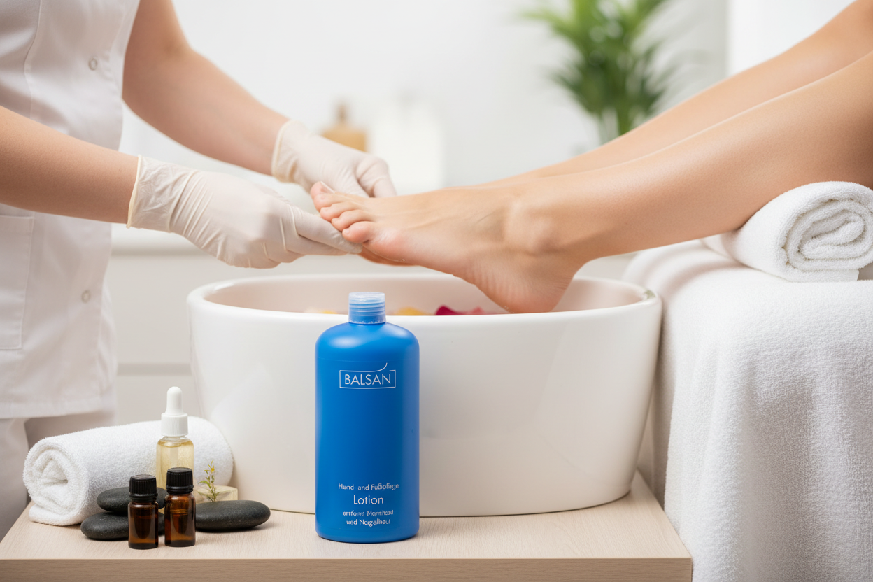 Balsan Foot Lotion professional foot care lotion for dry cracked heels and pedicure treatments